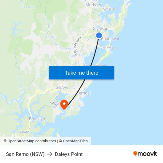 San Remo (NSW) to Daleys Point map
