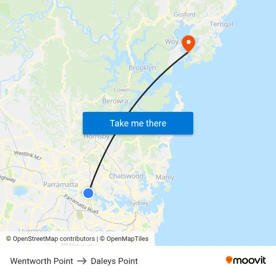 Wentworth Point to Daleys Point map