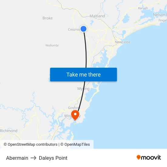 Abermain to Daleys Point map