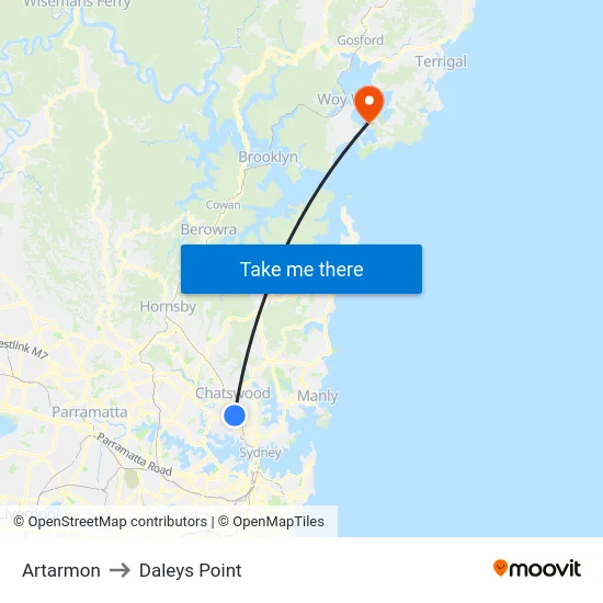 Artarmon to Daleys Point map