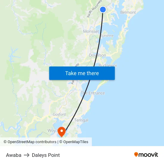 Awaba to Daleys Point map