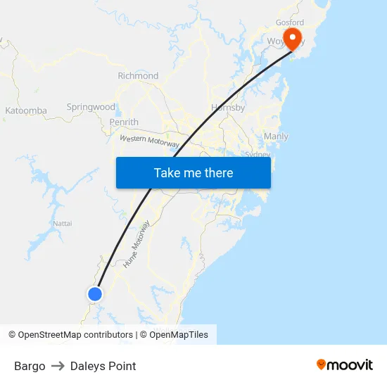 Bargo to Daleys Point map