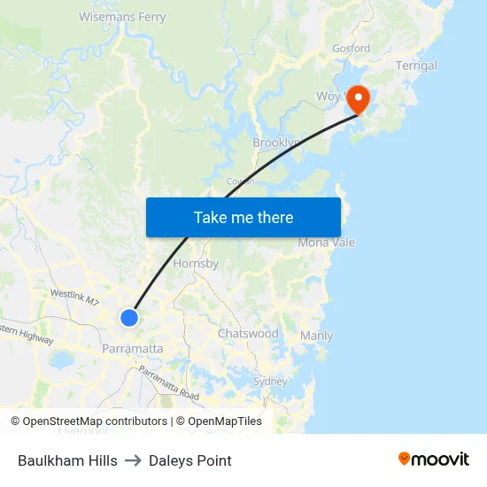 Baulkham Hills to Daleys Point map
