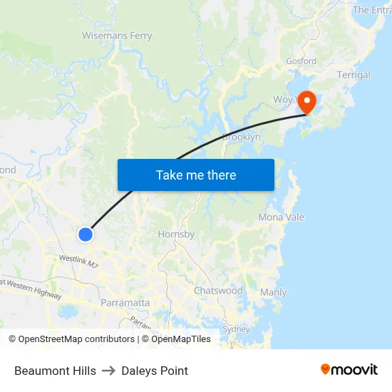 Beaumont Hills to Daleys Point map