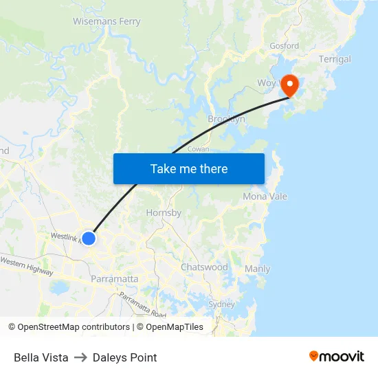 Bella Vista to Daleys Point map
