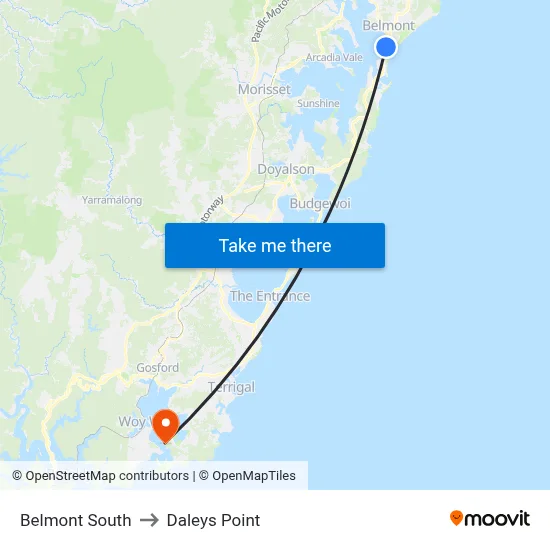 Belmont South to Daleys Point map