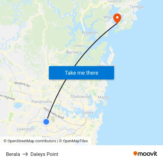 Berala to Daleys Point map