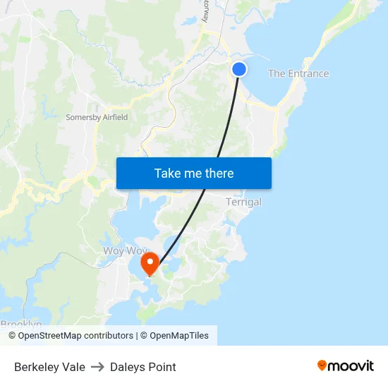 Berkeley Vale to Daleys Point map