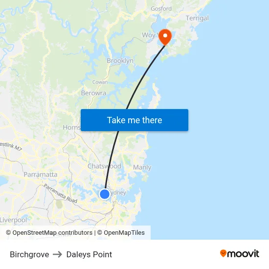 Birchgrove to Daleys Point map