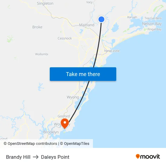 Brandy Hill to Daleys Point map