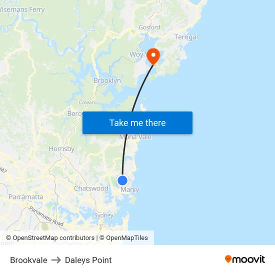 Brookvale to Daleys Point map