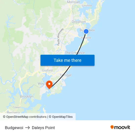 Budgewoi to Daleys Point map