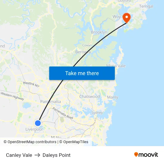 Canley Vale to Daleys Point map
