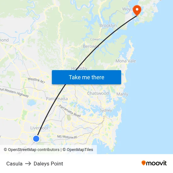 Casula to Daleys Point map