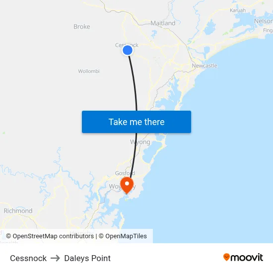 Cessnock to Daleys Point map