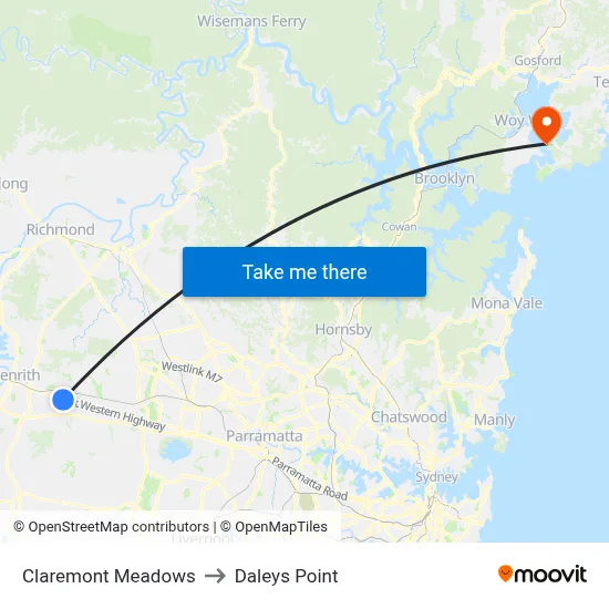 Claremont Meadows to Daleys Point map