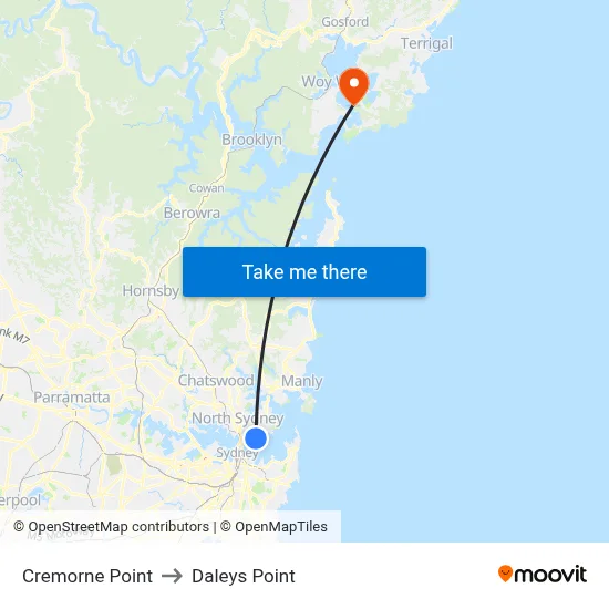 Cremorne Point to Daleys Point map