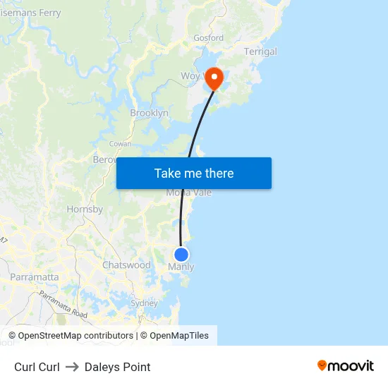 Curl Curl to Daleys Point map