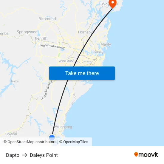 Dapto to Daleys Point map