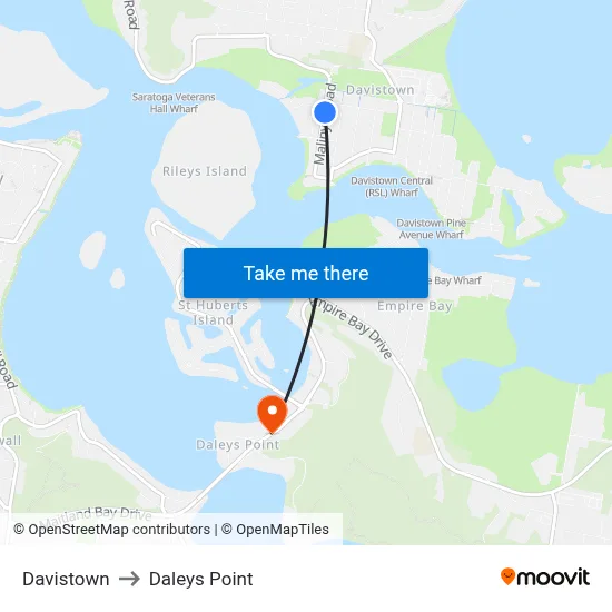 Davistown to Daleys Point map