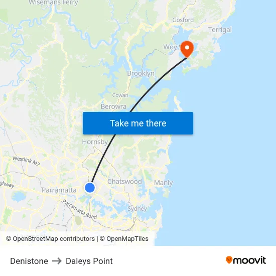 Denistone to Daleys Point map