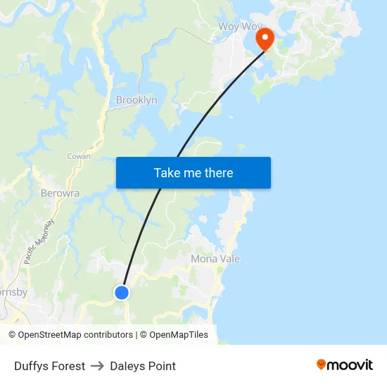 Duffys Forest to Daleys Point map