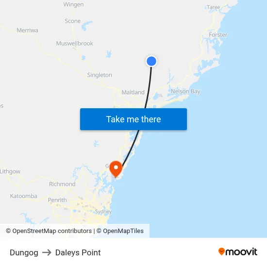 Dungog to Daleys Point map