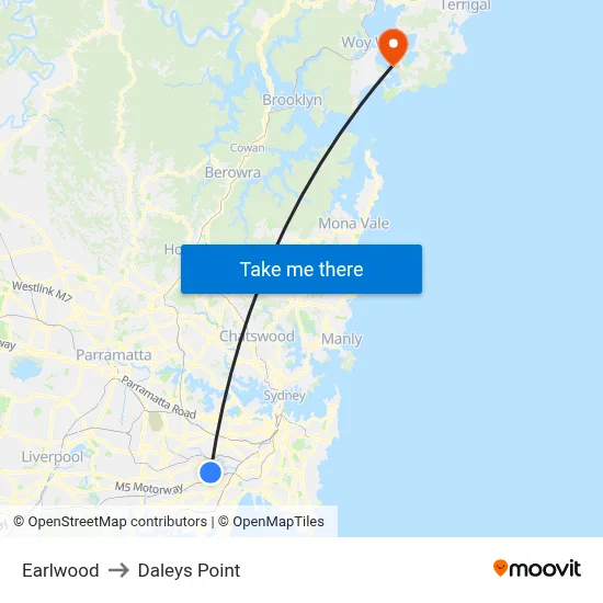 Earlwood to Daleys Point map
