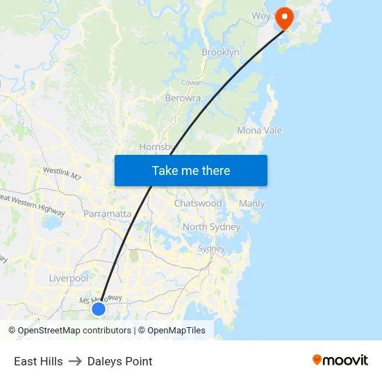 East Hills to Daleys Point map