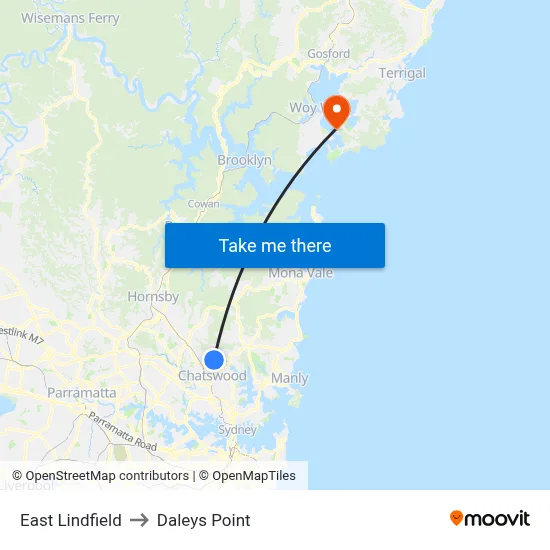 East Lindfield to Daleys Point map