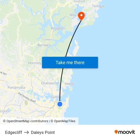 Edgecliff to Daleys Point map