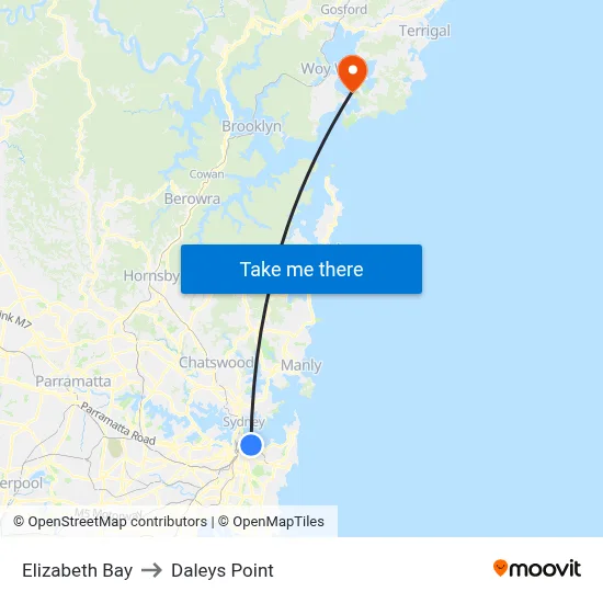 Elizabeth Bay to Daleys Point map