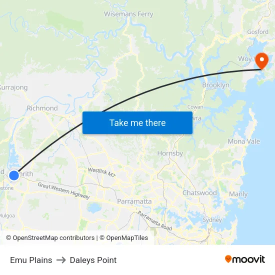 Emu Plains to Daleys Point map