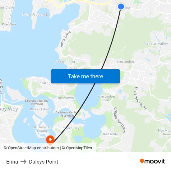 Erina to Daleys Point map