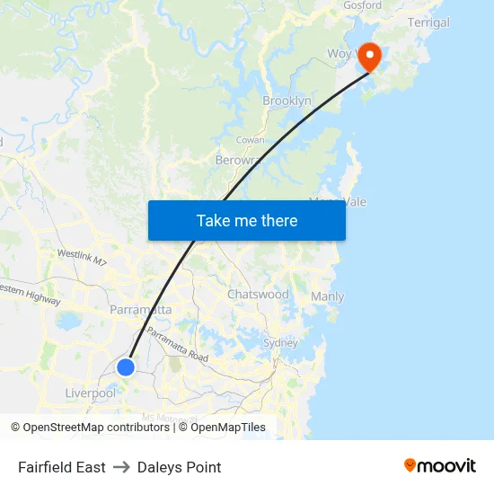 Fairfield East to Daleys Point map