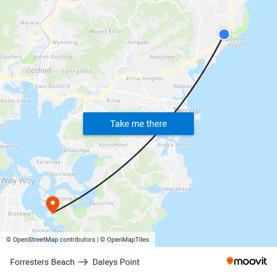 Forresters Beach to Daleys Point map