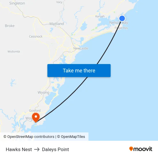 Hawks Nest to Daleys Point map