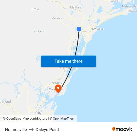 Holmesville to Daleys Point map