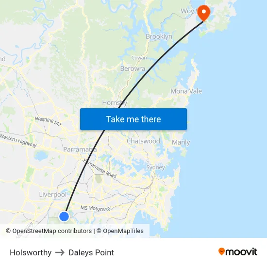Holsworthy to Daleys Point map