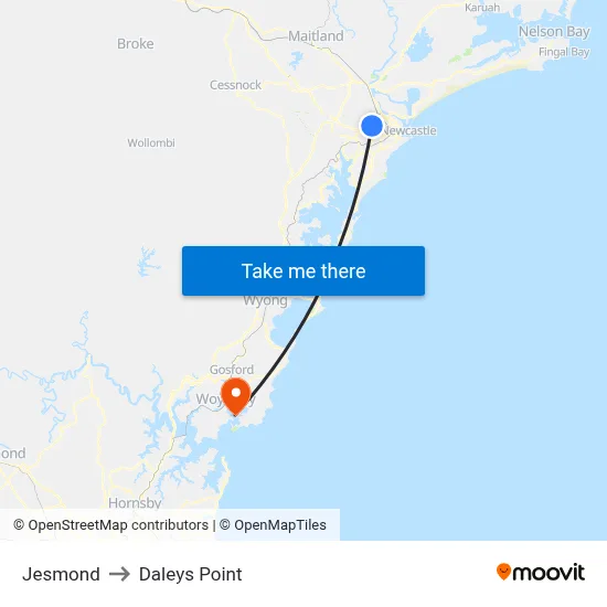 Jesmond to Daleys Point map