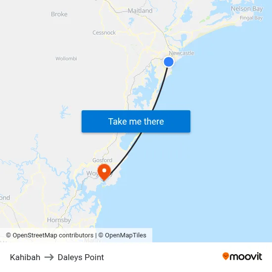 Kahibah to Daleys Point map