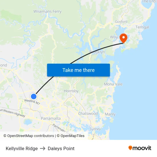 Kellyville Ridge to Daleys Point map