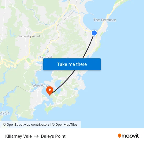 Killarney Vale to Daleys Point map