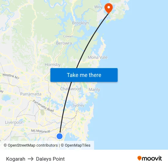 Kogarah to Daleys Point map