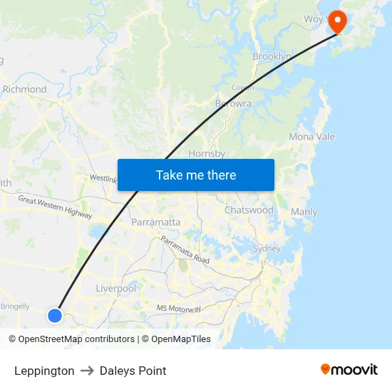 Leppington to Daleys Point map