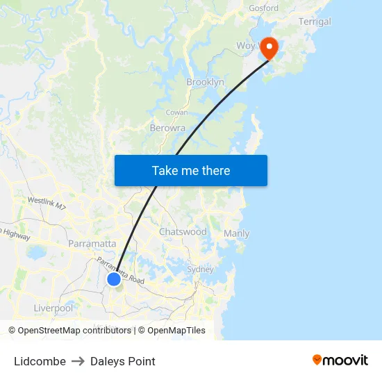 Lidcombe to Daleys Point map