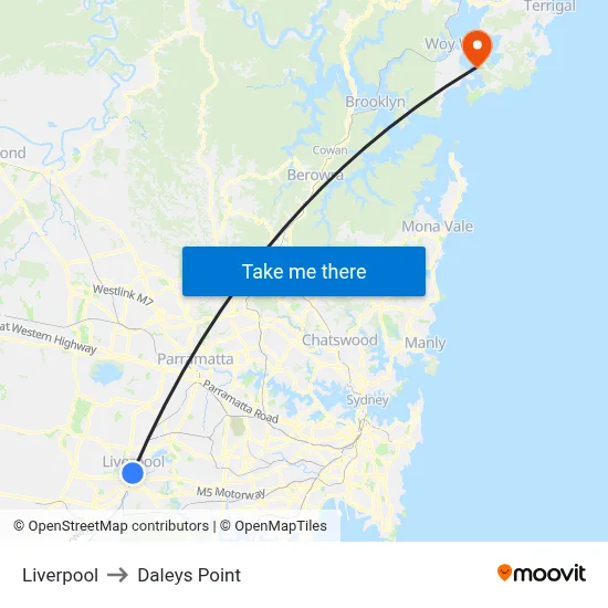 Liverpool to Daleys Point map