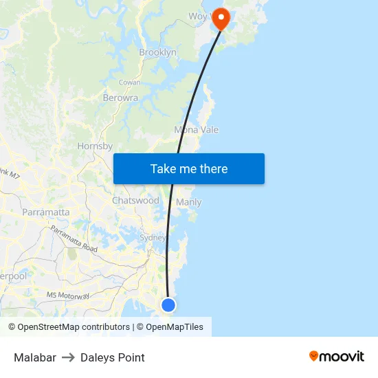 Malabar to Daleys Point map