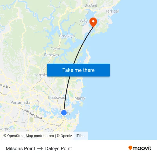 Milsons Point to Daleys Point map