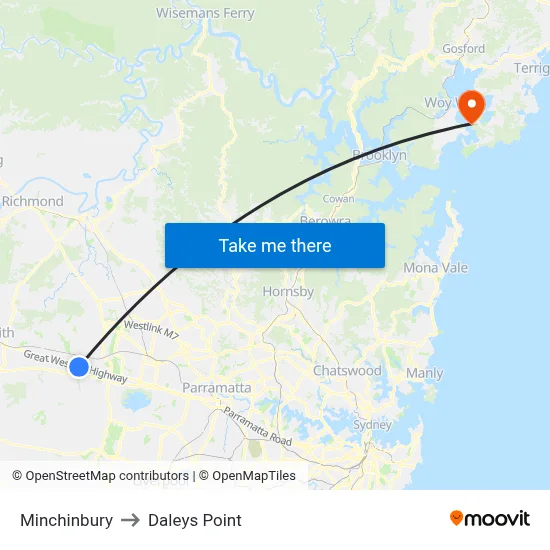 Minchinbury to Daleys Point map